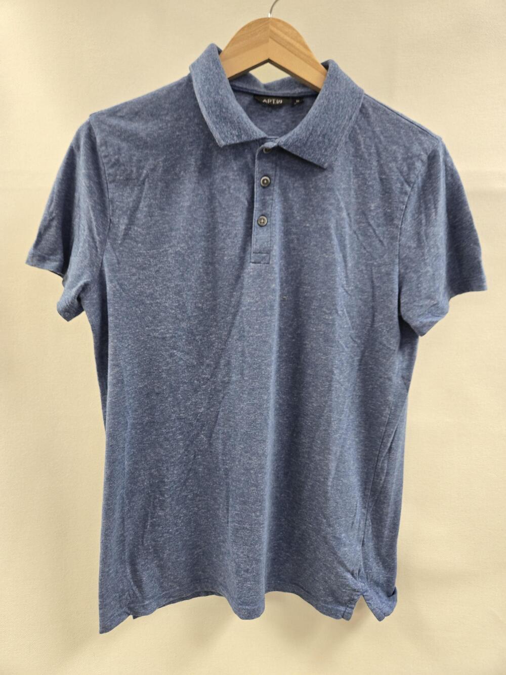 Apt. 9 Polo Shirt Mens Medium Blue Solid Short Sleeve Soft Cotton Blend Casual